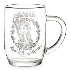 VTG Disney Frozen Anna Etched DRINK GLASS MUG CUP 10oz Let It Go Arribas Bros.